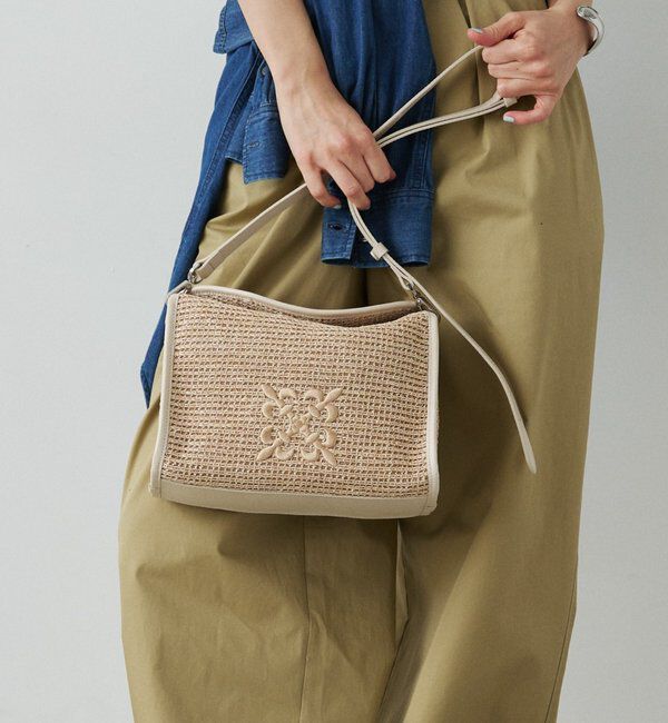  「ナイロンラフィアショルダーバッグ」|ショルダー・メッセンジャー|アイボリー