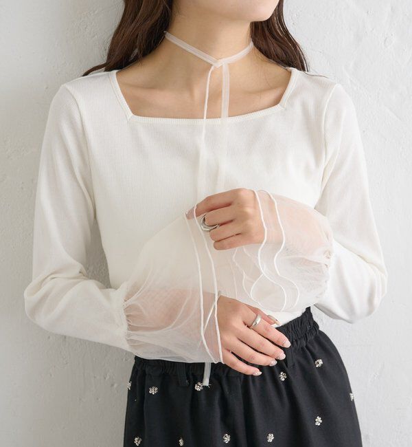  「袖口チュールロンT」|Tシャツ・カットソー|ホワイトその他1