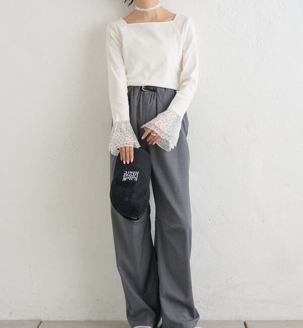  「袖口チュールロンT」|Tシャツ・カットソー|