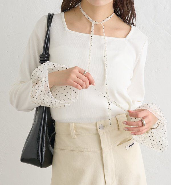  「袖口チュールロンT」|Tシャツ・カットソー|