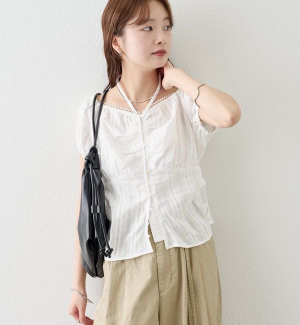  「キャップスリーブコットンレースブラウス」|シャツ・ブラウス|