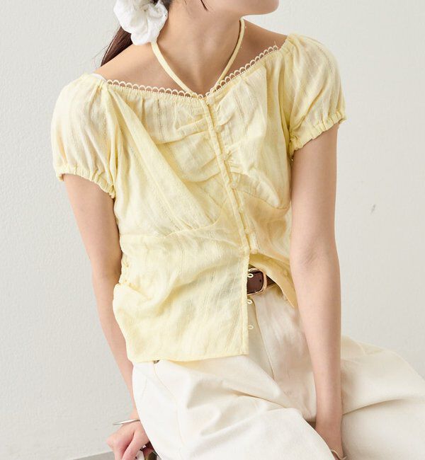  「キャップスリーブコットンレースブラウス」|シャツ・ブラウス|イエロー