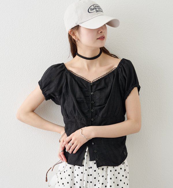  「キャップスリーブコットンレースブラウス」|シャツ・ブラウス|