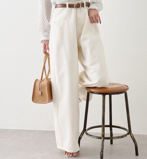  「ベルト付きカーブワイドデニム」|デニム|