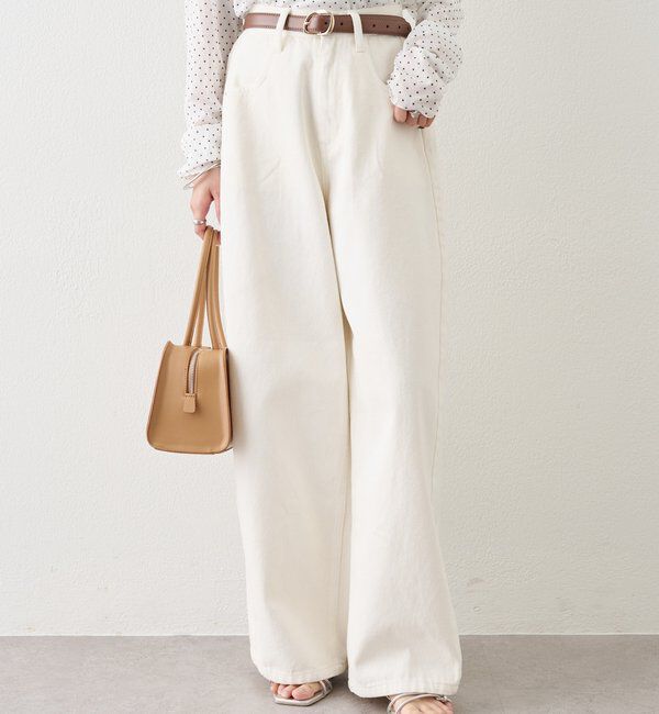  「ベルト付きカーブワイドデニム」|デニム|