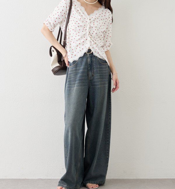  「ベルト付きカーブワイドデニム」|デニム|