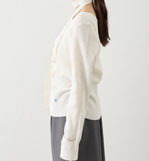  「タイ付きスクエアネックカーディガン」|カーディガン|