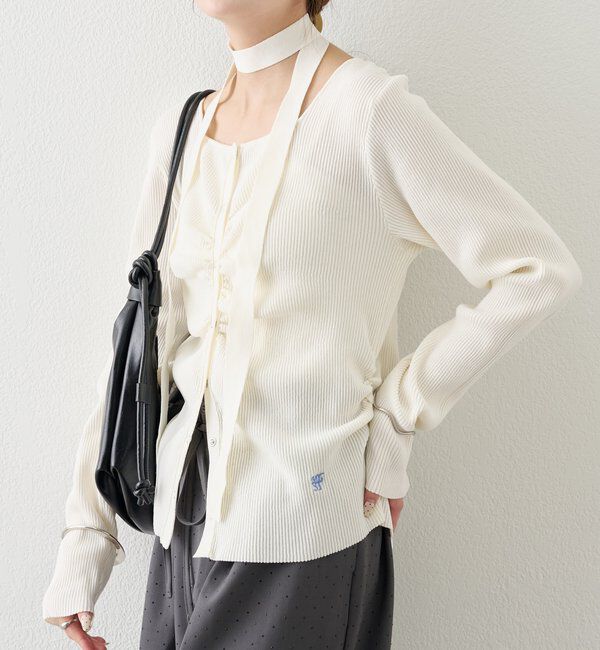  「タイ付きスクエアネックカーディガン」|カーディガン|