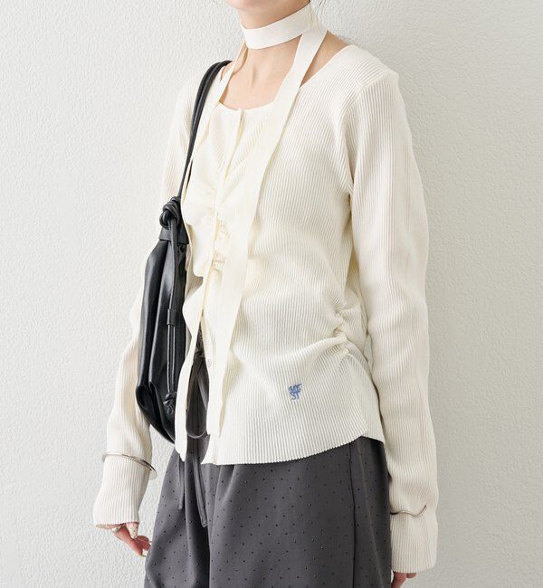  「タイ付きスクエアネックカーディガン」|カーディガン|