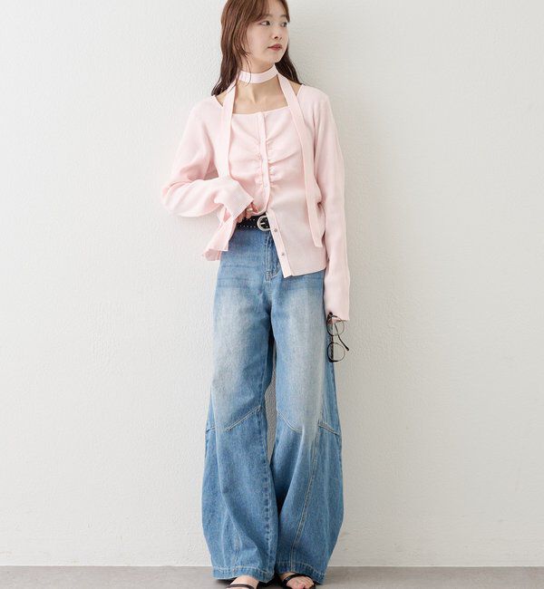  「タイ付きスクエアネックカーディガン」|カーディガン|