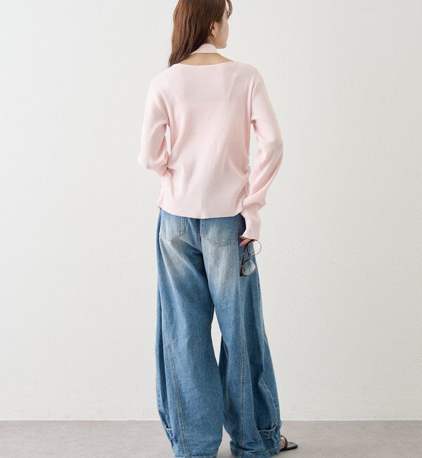  「タイ付きスクエアネックカーディガン」|カーディガン|