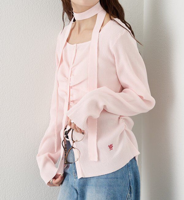  「タイ付きスクエアネックカーディガン」|カーディガン|