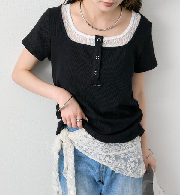  「スクエアネックヘンリーTシャツ」|Tシャツ・カットソー|ブラック