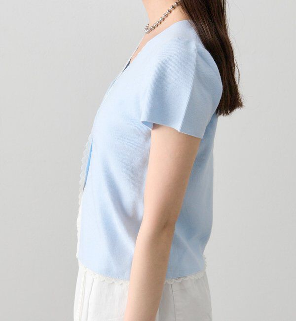  「レースライン半袖ニットカーディガン」|カーディガン|