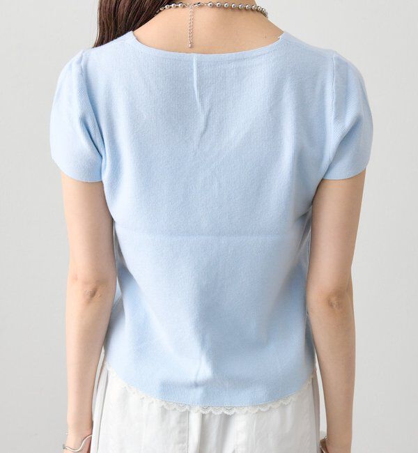  「レースライン半袖ニットカーディガン」|カーディガン|