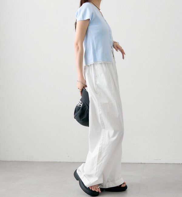  「レースライン半袖ニットカーディガン」|カーディガン|