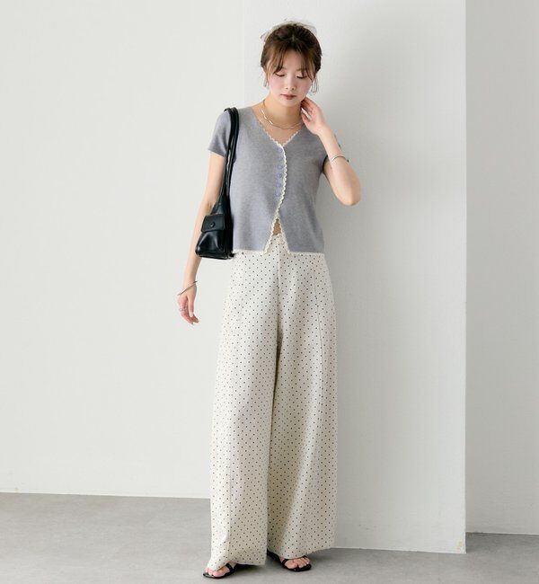  「レースライン半袖ニットカーディガン」|カーディガン|