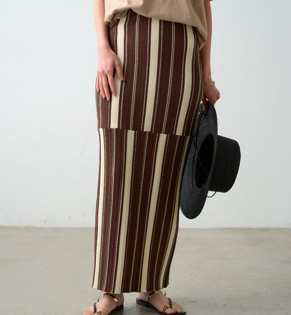  「マルチストライプニットスカート」|スカート|ブラウン
