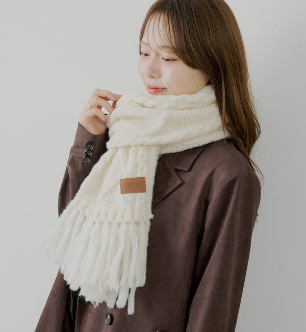  「ケーブルニットマフラー」|マフラー|アイボリー