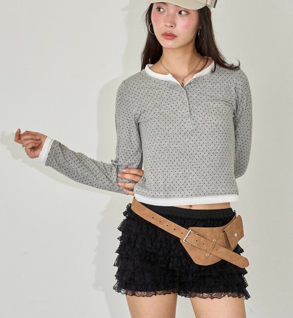  「ドットレイヤードヘンリートップス」|Tシャツ・カットソー|グレー