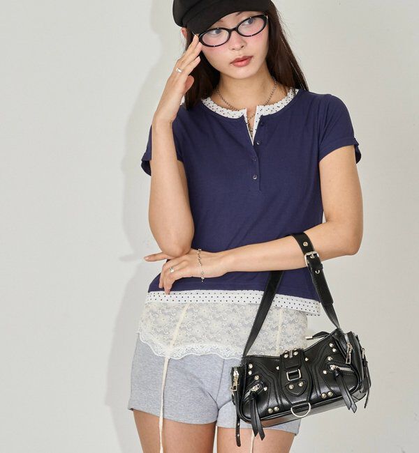  「レイヤードヘンリーS/Sトップス」|Tシャツ・カットソー|