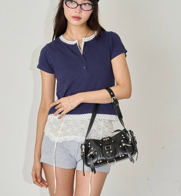  「レイヤードヘンリーS/Sトップス」|Tシャツ・カットソー|