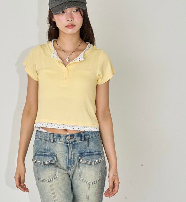  「レイヤードヘンリーS/Sトップス」|Tシャツ・カットソー|