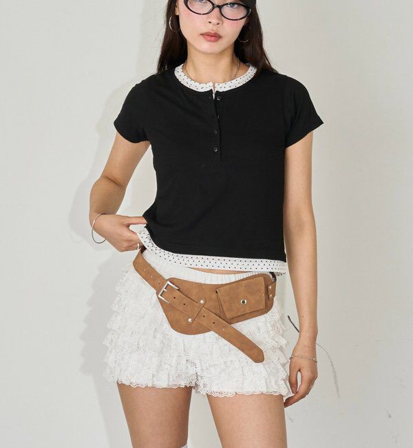  「レイヤードヘンリーS/Sトップス」|Tシャツ・カットソー|