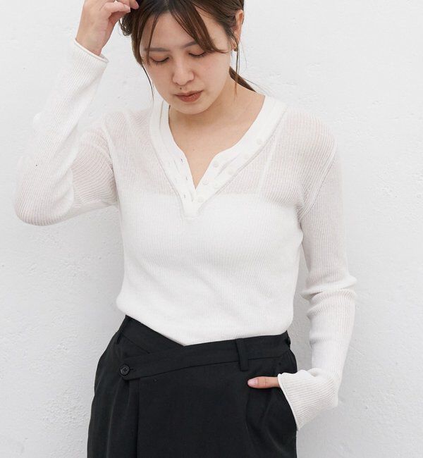  「ヘンリーネックレイヤードニット」|ニット・セーター|オフホワイト