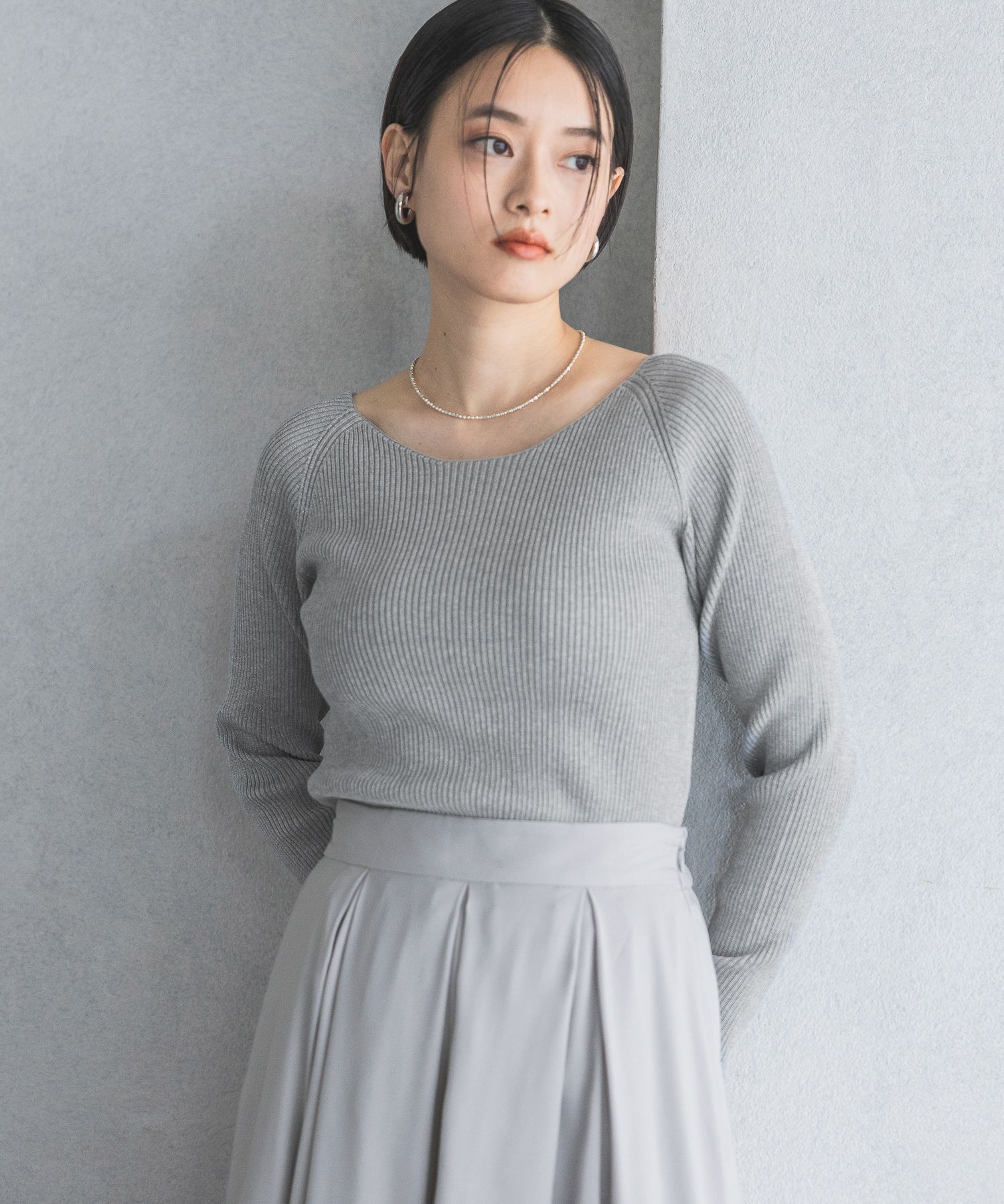 A part by 「2WAYボートネックプルオーバー_長袖」|ニット・セーター|ライトグレー