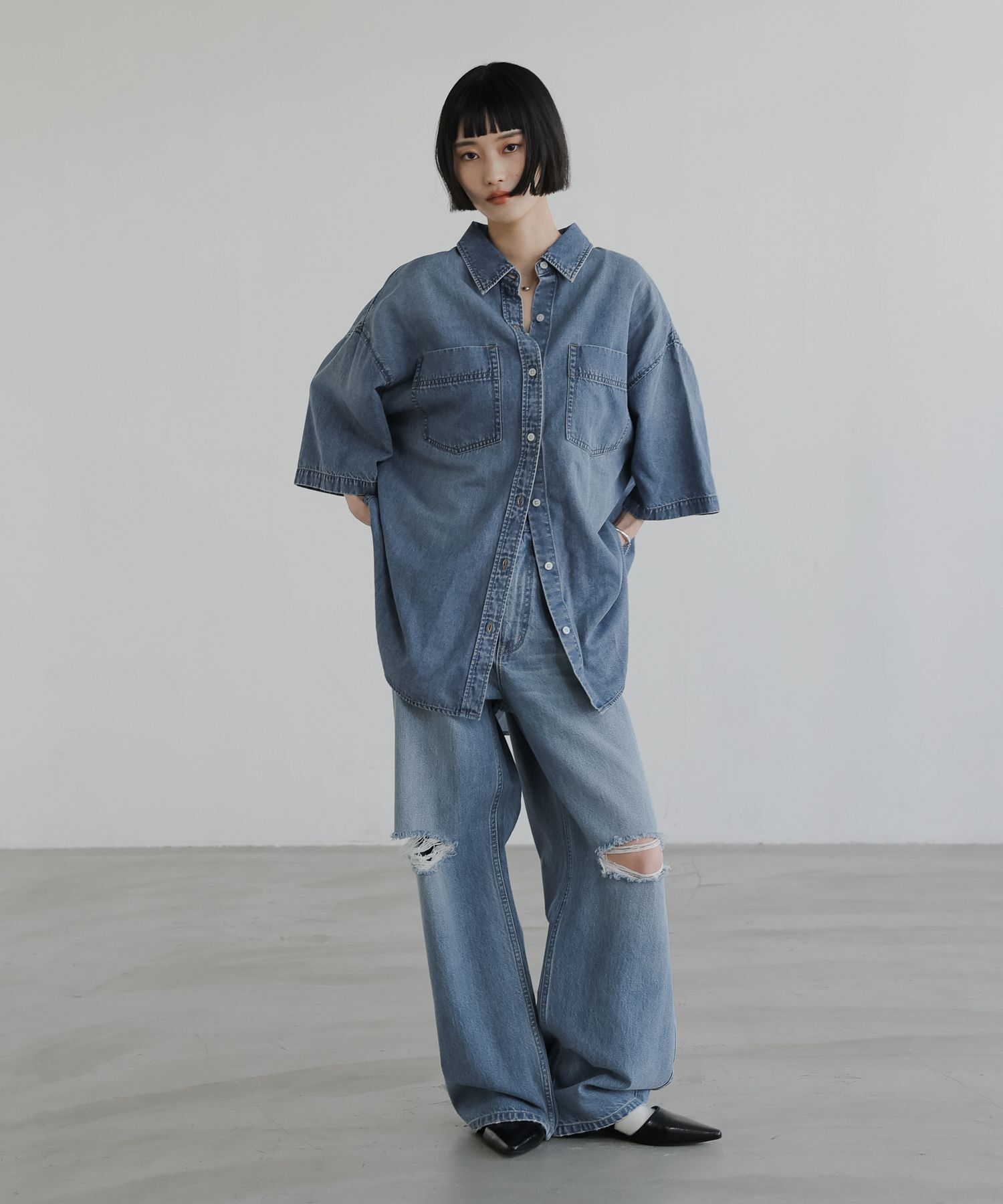 LOWRYS FARM「アソートデニムＢＩＧシャツＳＳ」|シャツ・ブラウス|