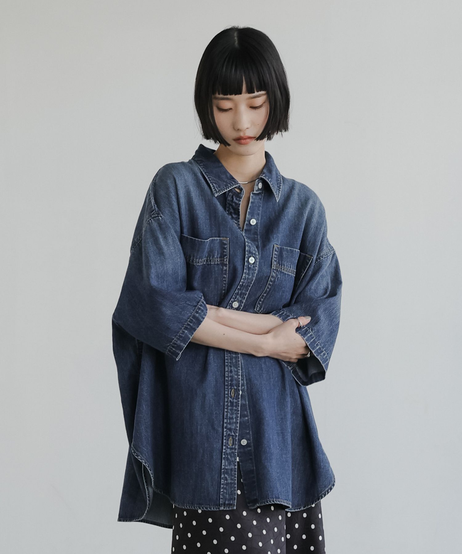 LOWRYS FARM「アソートデニムＢＩＧシャツＳＳ」|シャツ・ブラウス|BLU5