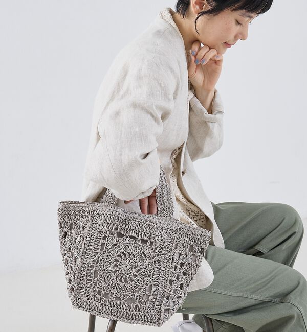 collex「【WEB限定】モチーフ編スクエアトートバッグ【予約】」|かごバッグ|