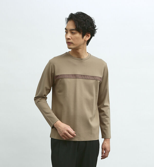 ABAHOUSE「【フロントパイピング】切り替え ポンチ ロングスリーブTシャツ」|Tシャツ・カットソー|ベージュ