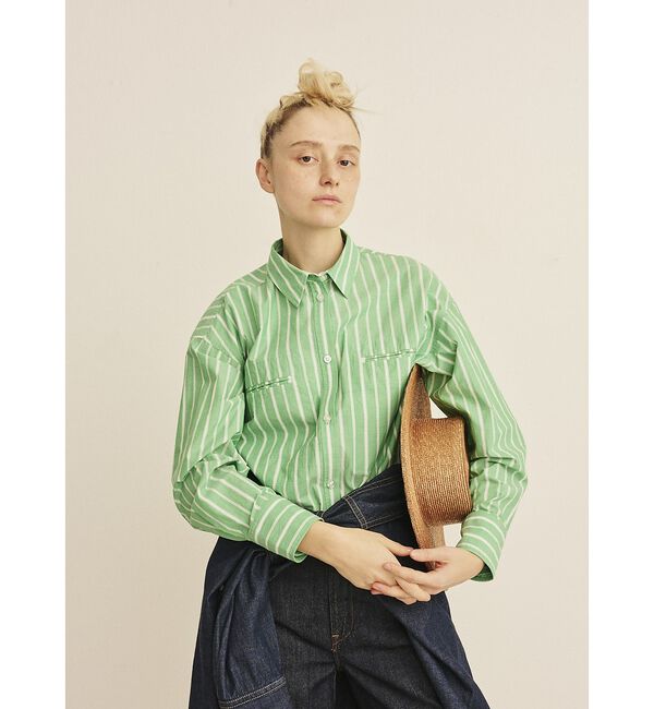 Rouge vif「胸ポケットコットン ルーズフィットストライプシャツ」|シャツ・ブラウス|