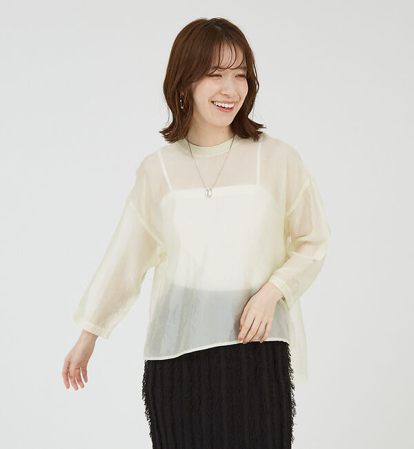 abahouse mavie「【シアートップス】７分袖シアーTシャツ」|Tシャツ・カットソー|