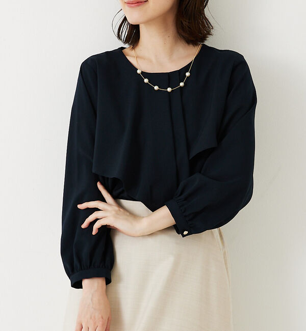 abahouse mavie「ジョーゼットワイドフリルブラウス」|シャツ・ブラウス|ネイビー