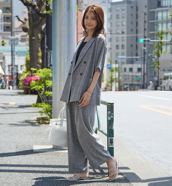 abahouse mavie「【WEB限定！2点セット】リネンライク半袖ジャケット&ストレートパンツセットアッ」|テーラードジャケット|