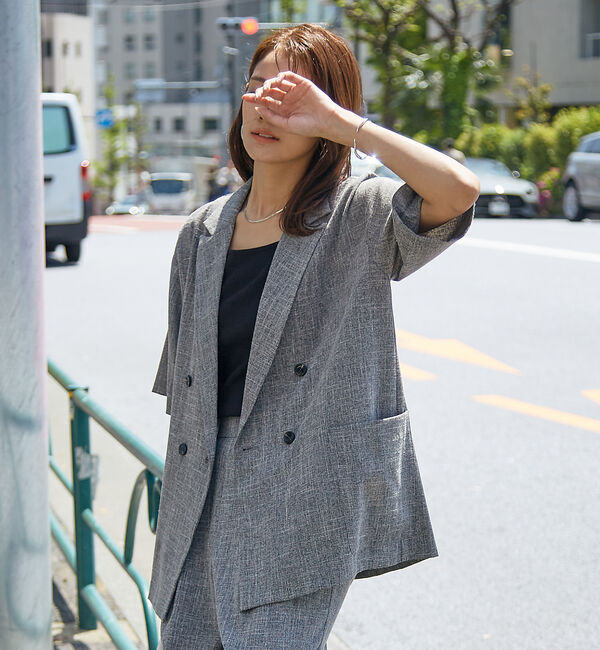 abahouse mavie「【WEB限定！2点セット】リネンライク半袖ジャケット&ストレートパンツセットアッ」|テーラードジャケット|