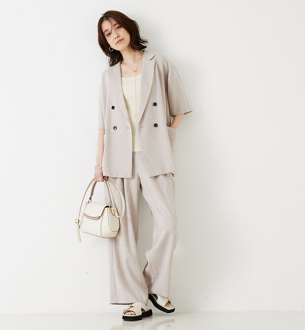 abahouse mavie「【WEB限定！2点セット】リネンライク半袖ジャケット&ストレートパンツセットアッ」|テーラードジャケット|
