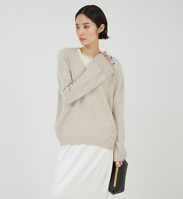 The Store by C' 「【COCUCA】カシミヤファーVプルオーバー」|ニット・セーター|ベージュ