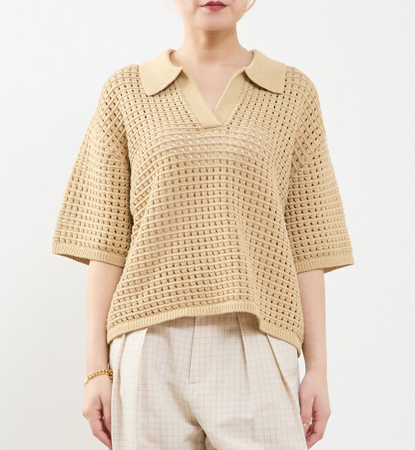 SOFFITTO「【A_/エース】スキッパープルオーバーニット」|ニット・セーター|ベージュ