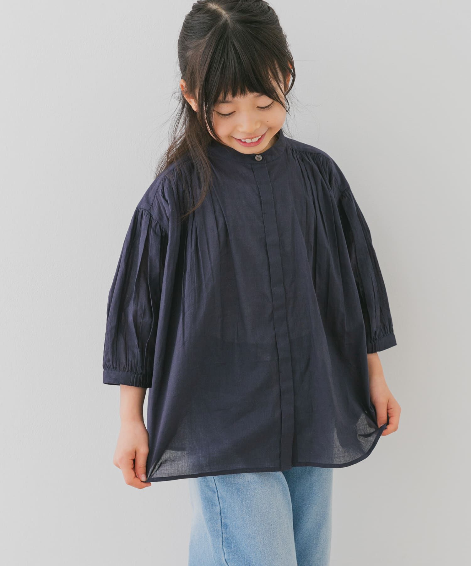 URBAN RESEARCH DOORS「『親子リンク』コットンボイルギャザーブラウス(KIDS)」|その他|ネイビー