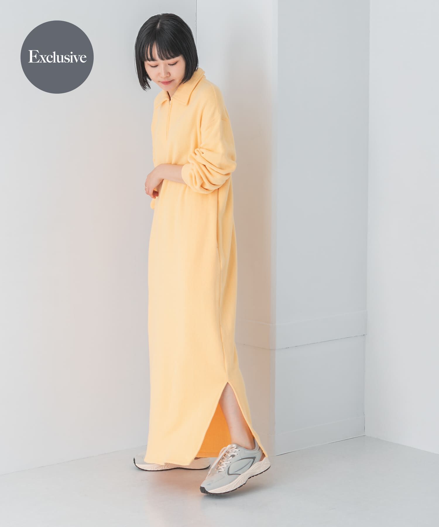 URBAN RESEARCH DOORS「『別注』Sports Wear&times;DOORS　ハーフジップ長袖ワンピース」|ワンピース|イエロー