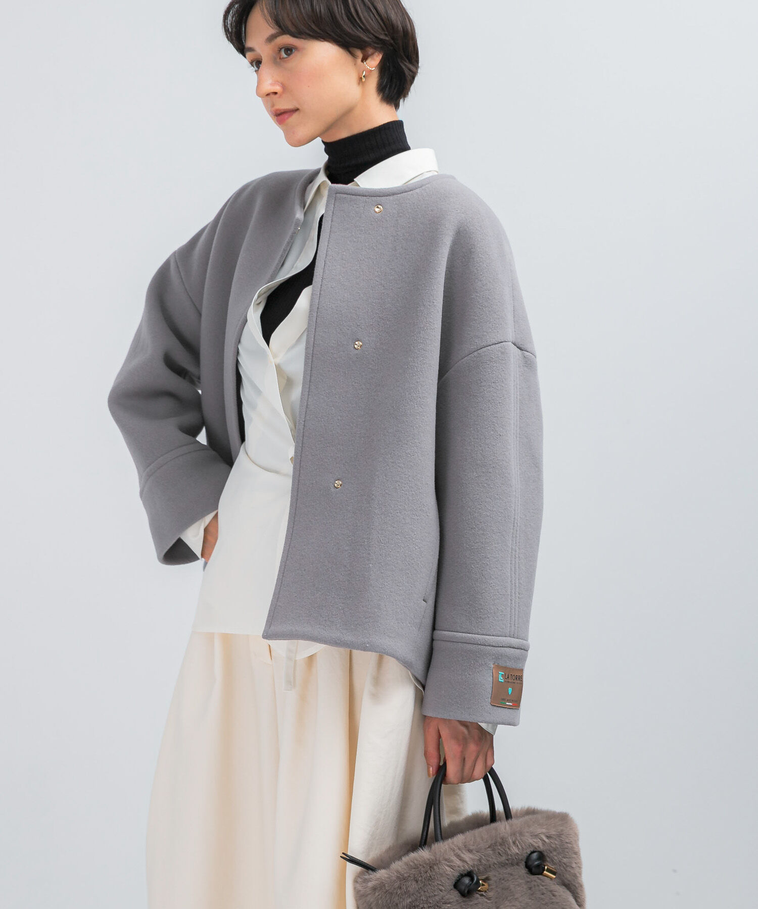 URBAN RESEARCH ROSSO「LA TORREショートノーカラーコート」|ノーカラーコート|