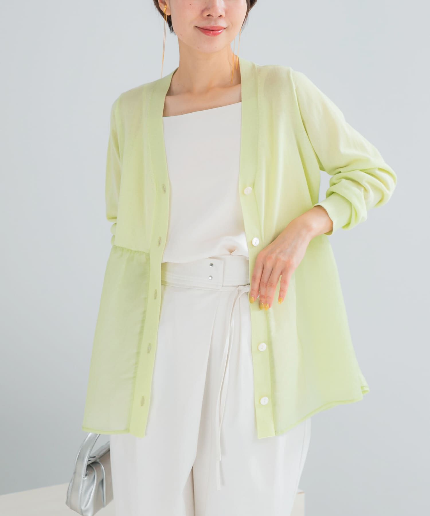 URBAN RESEARCH ROSSO「『WEB限定』ドッキングペプラムカーディガン」|ニット・セーター|グリーン系その他