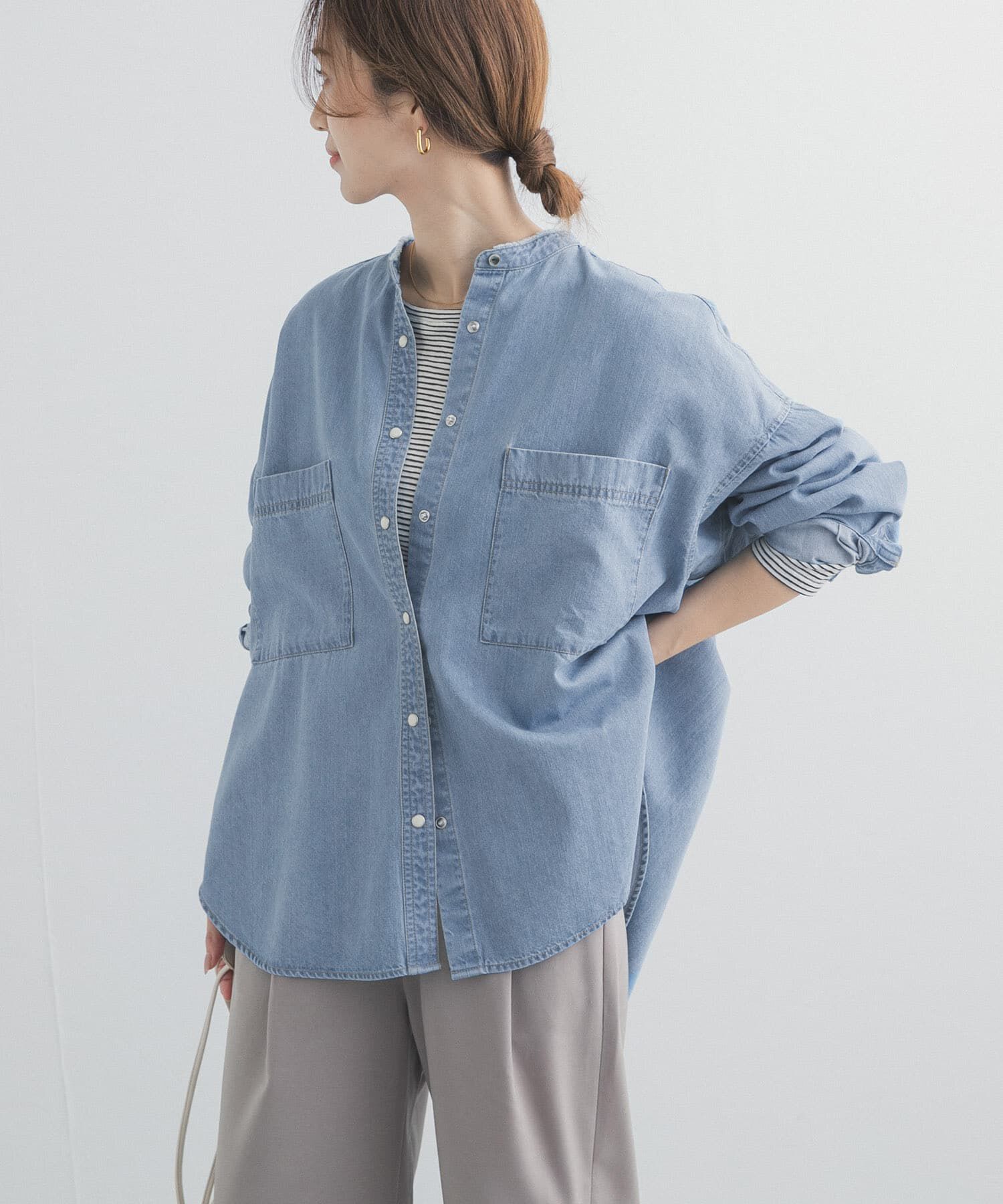 URBAN RESEARCH DOORS「デニムバンドカラーシャツ」|シャツ・ブラウス|ワンウォッシュ