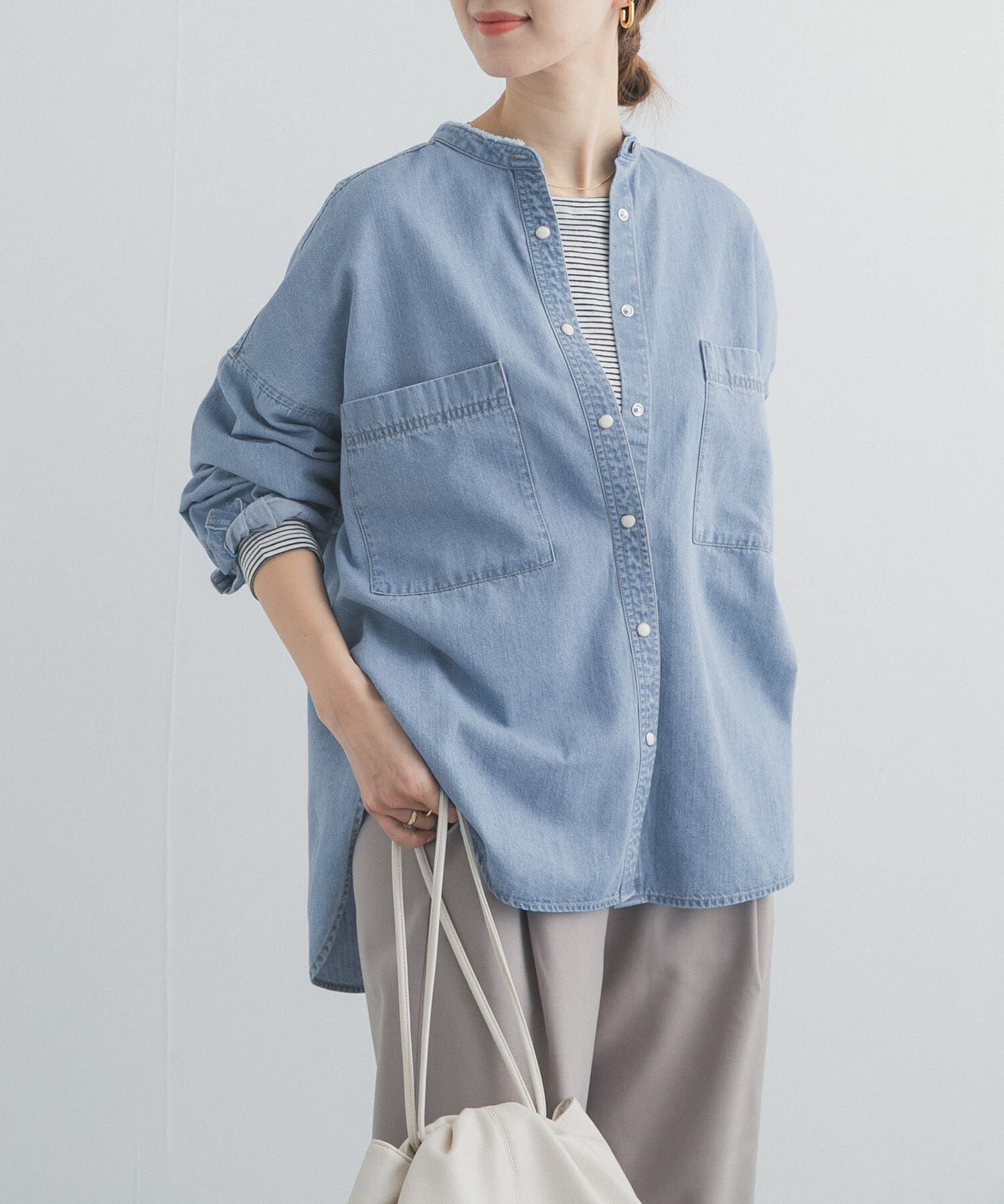 URBAN RESEARCH DOORS「デニムバンドカラーシャツ」|シャツ・ブラウス|