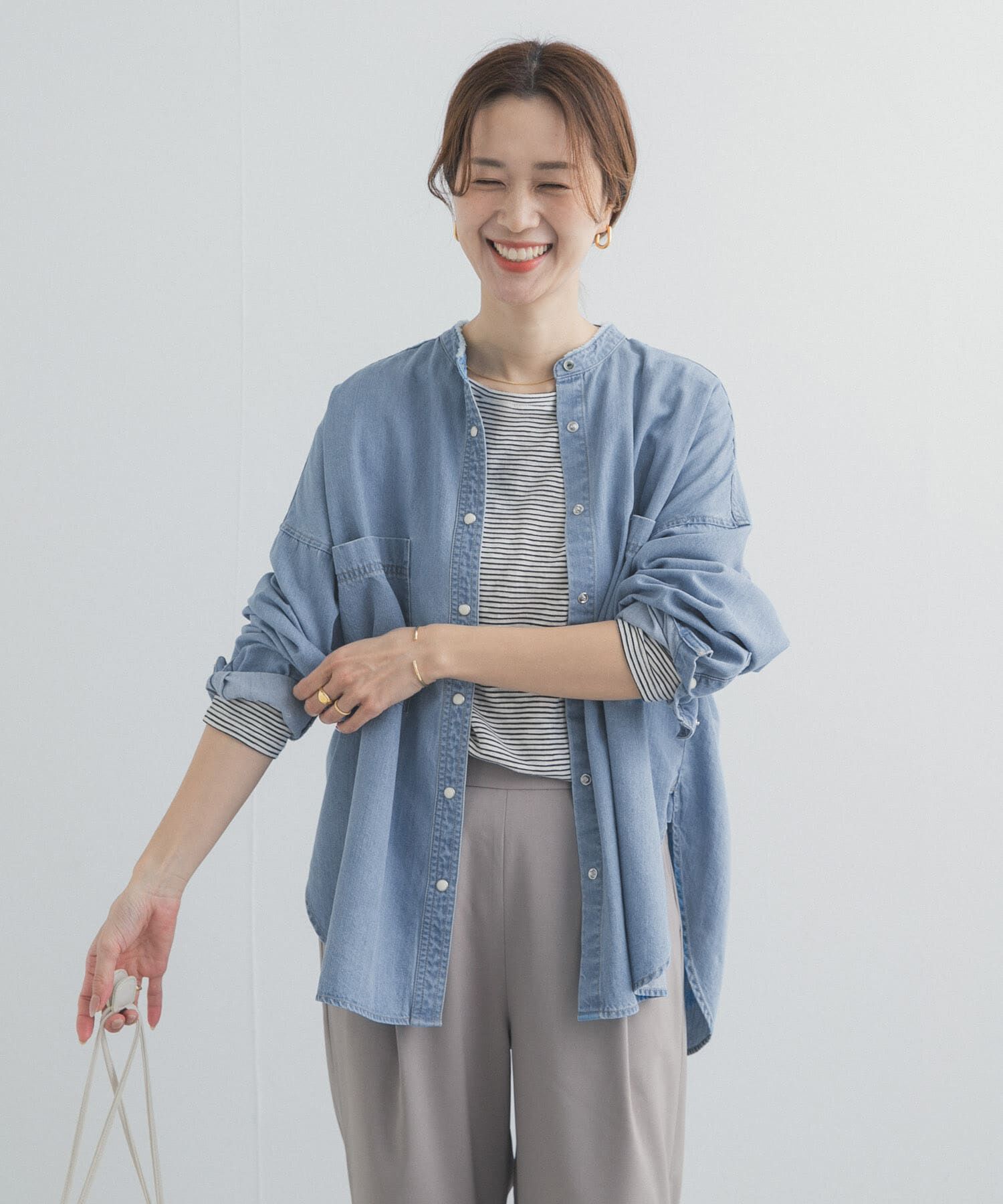 URBAN RESEARCH DOORS「デニムバンドカラーシャツ」|シャツ・ブラウス|