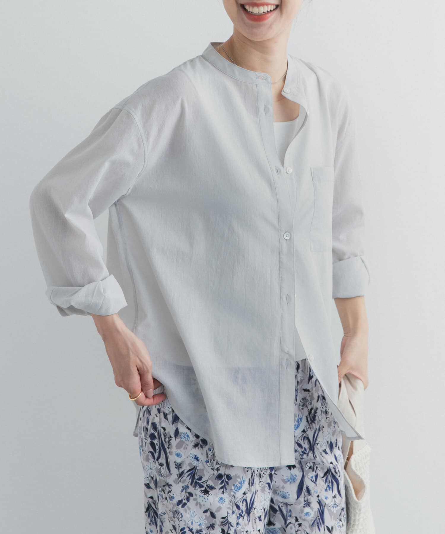 URBAN RESEARCH DOORS「『UR TECH』バンドカラーシャツ」|シャツ・ブラウス|